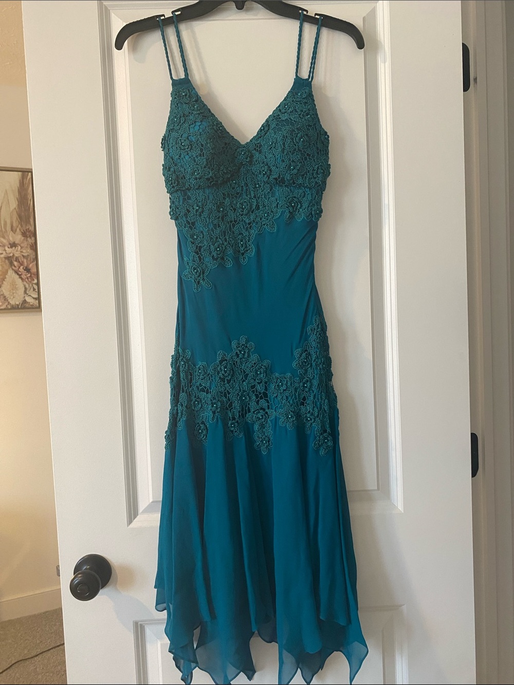 Teal Lace Appliqué Spaghetti-Strap Dress